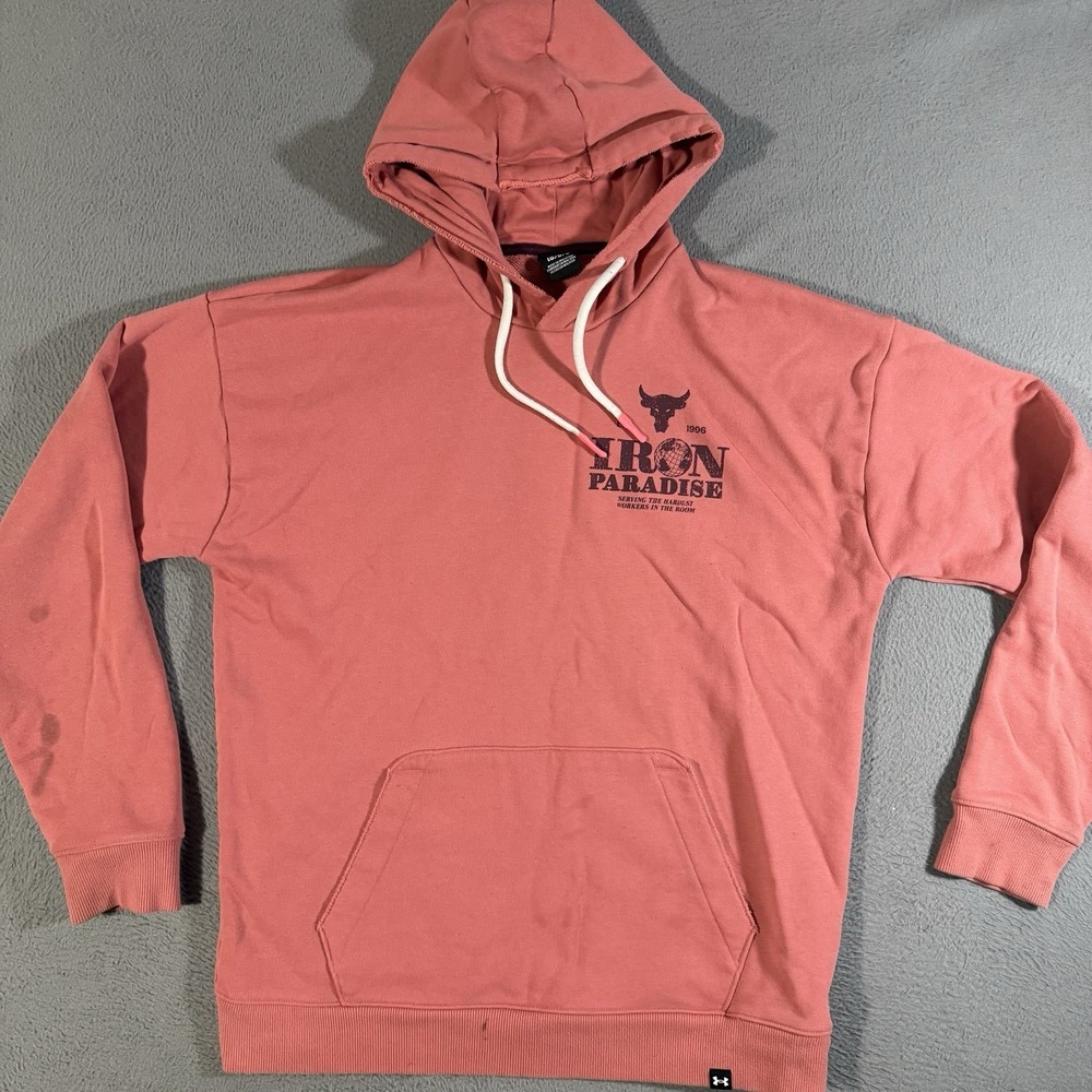 Under Armour Project Rock Iron Paradise Terry Hoodie Rose Pink Mens Sz Large‎